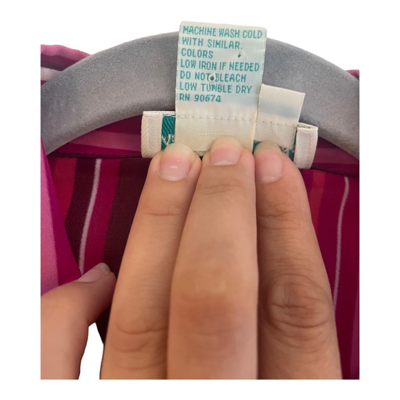 Vintage Button-down Shirt~  Women's Bright Pink Striped Long Sleeves~  Sz 8 - Picture 3 of 10